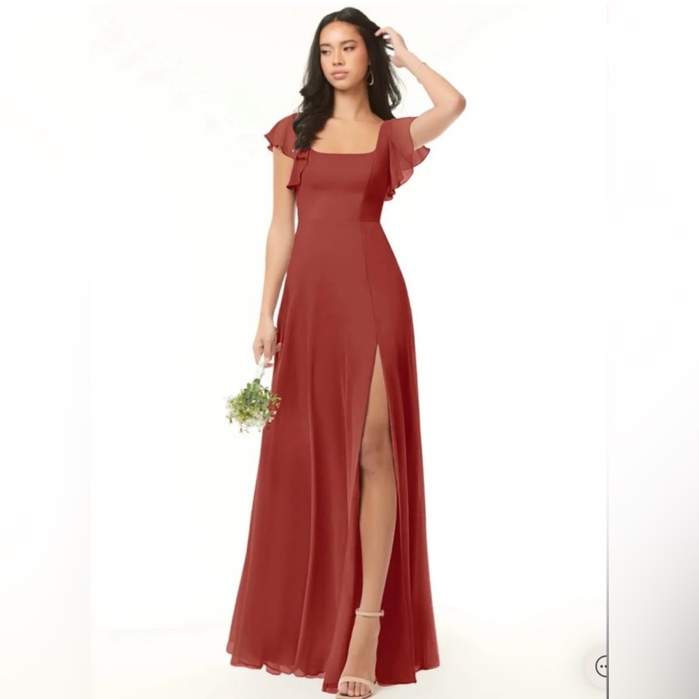 Azazie Terracotta A-Line Ruffled Chiffon Bridesmaid Dress